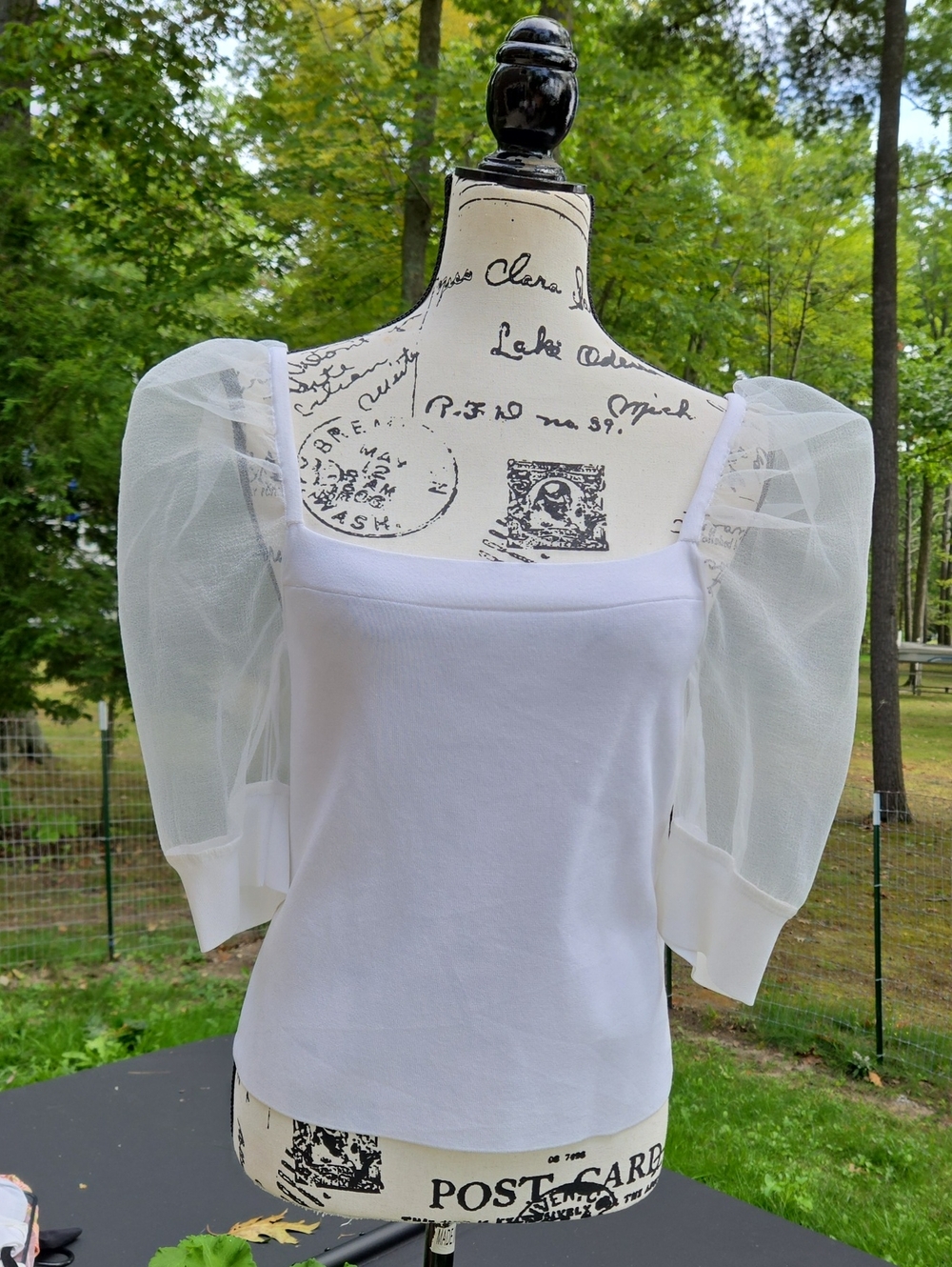 Bar III White Puff-Sleeve Square Neck Blouse